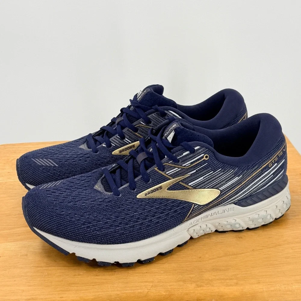 Brooks Adrenaline GTS 19 Mens Running Shoes sz 13 Wide 2E Navy Gold 1102942E439